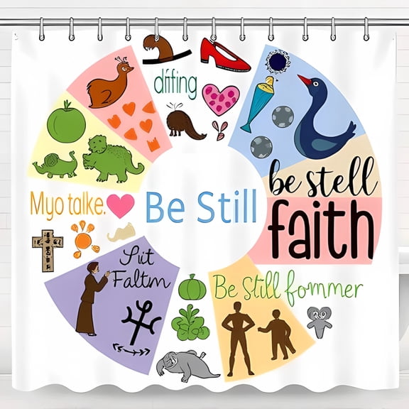 Vibrant Circular Shower Curtain with Whimsical & 'Be Still' Message - Colorful Pastel Design for Peaceful Ambiance