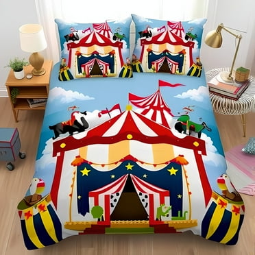 Vibrant CircusThemed Bedding Set Colorful Duvet Cover & Pillowcases with Fun Performers