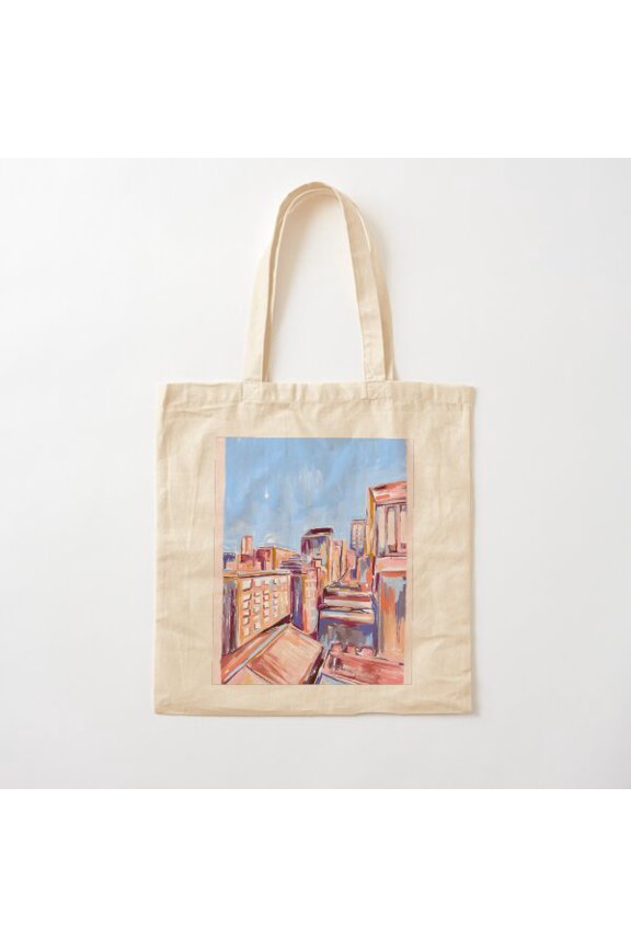 Vibrant City Skyline Canvas Tote Bags, Reusable Shopping Bag