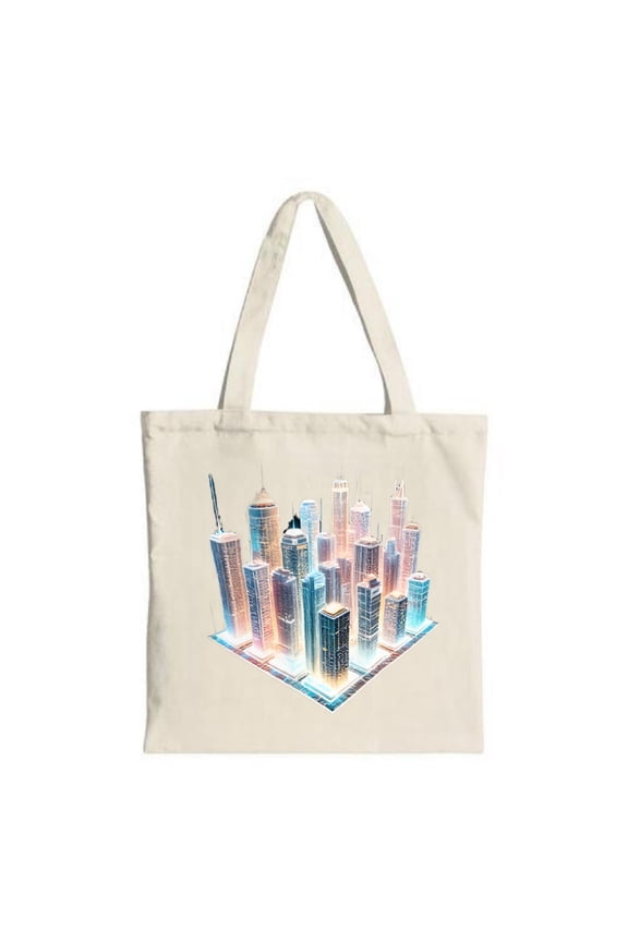 Vibrant City Skyline Tote Bag - Colorful Tall Buildings in Blue Pink & Orange - Perfect for Shopping Travel & Parties