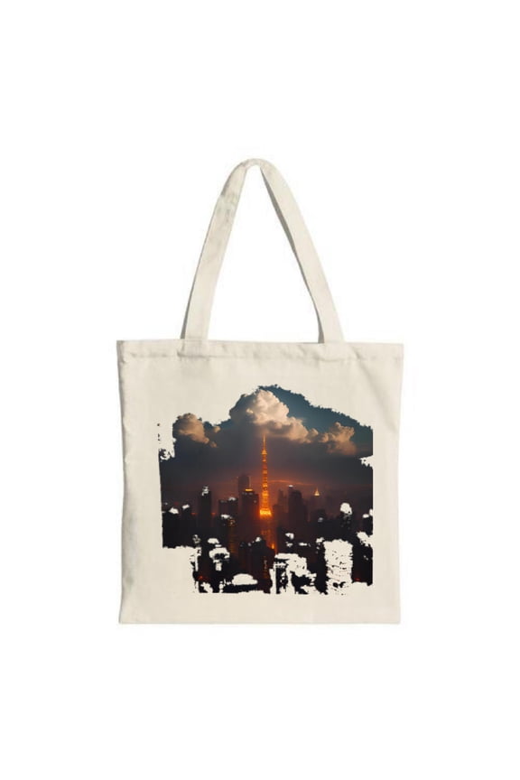 Vibrant City Skyline Tote Bag - Stunning Dusk Design with Illuminated Tower Perfect for Shopping Travel & Parties
