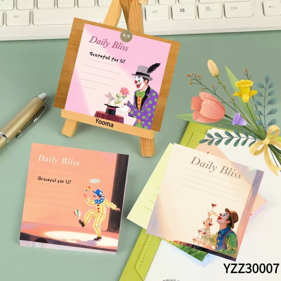 Vibrant Clown Notebooks | Mini Note Cards (3.543.54 Inches)100-Pack with105 Various Emoticon Stickers, Cute Clown Notepads for Journaling & Planning, Exquisite and Delicate for Emotional