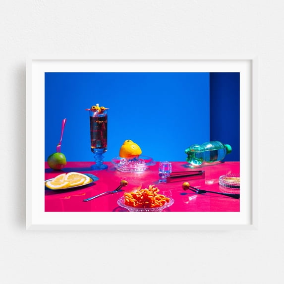 Vibrant Cocktail Still Life - Photography Pop Art Modern Art Fruit Cocktail Surrealism Kitchen Decor Abstract White Framed Wall Art Print 5 x 7 inches