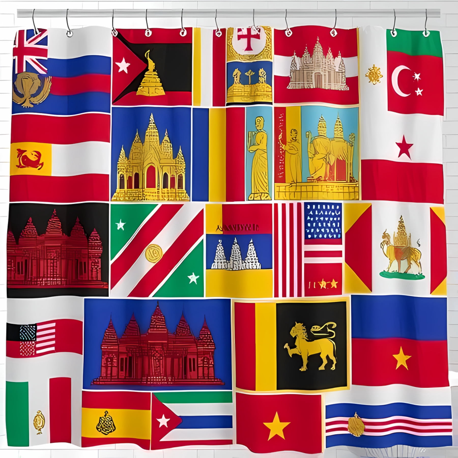 Vibrant Collage Shower Curtain with Colorful Flags Featuring ...