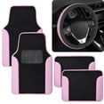 thumbnail image 1 of Vibrant Color Car Accessory Gift Set, Includes Two-Tone Glitter PU Leather Carpet Floor Mats & Diamond Bling Steering Wheel Cover, Holiday Combo Pack for Autos Truck Van SUV, 1 of 9