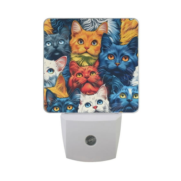 Vibrant Color Cute Cats Night Light 2 Pack LED Nightlight Plug into Wall Dusk to Dawn Sensor Soft White