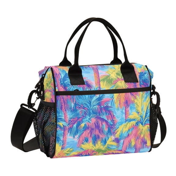 Vibrant Color Palm Trees Lunch Bag Insulated Lunch Box Leakproof Reusable Cooler Tote Adjustable Shoulder Strap for Men Women 9L