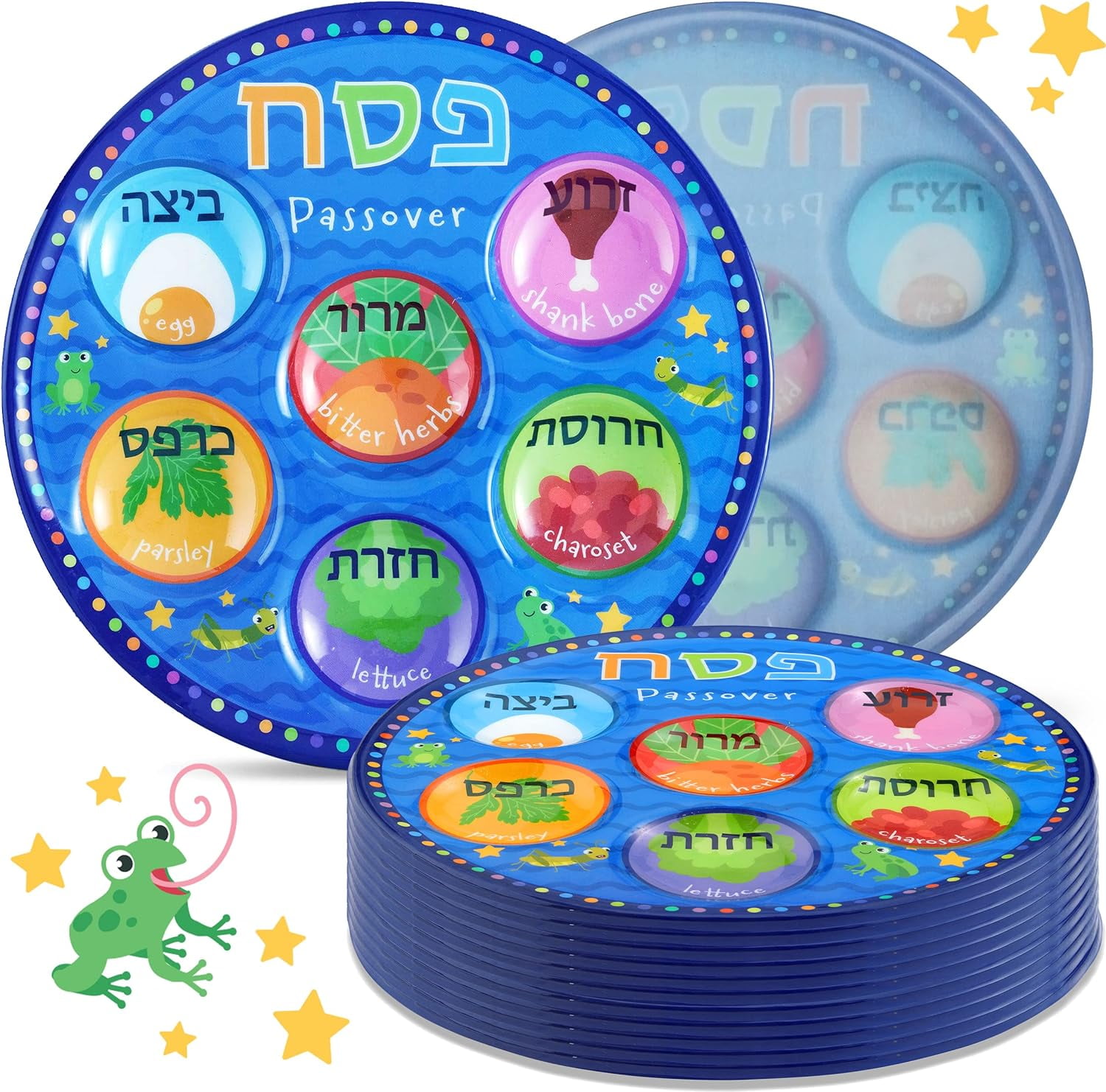 Vibrant Colored Bulk Disposable Childrens Passover Seder Plates 10
