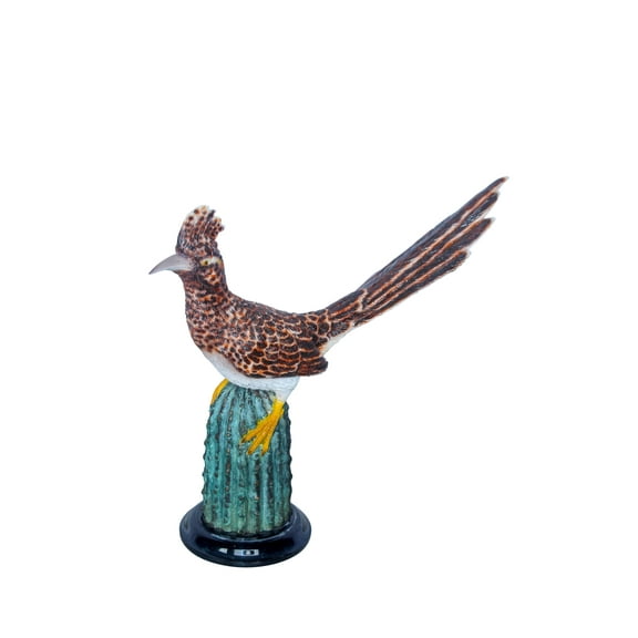 Vibrant Colored Roadrunner Bird Bronze Statue, Wildlife Decor 15" x 5" x 13"H