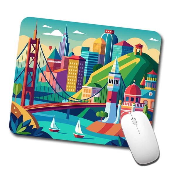 Vibrant Colored San Francisco City California Skyline Landscape Mouse Pad Low Profile Gaming Mat
