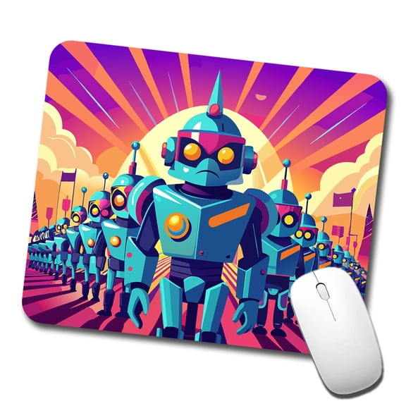 Vibrant Colored Sci-fi Robot Army Marching Mouse Pad Low Profile Gaming Mat