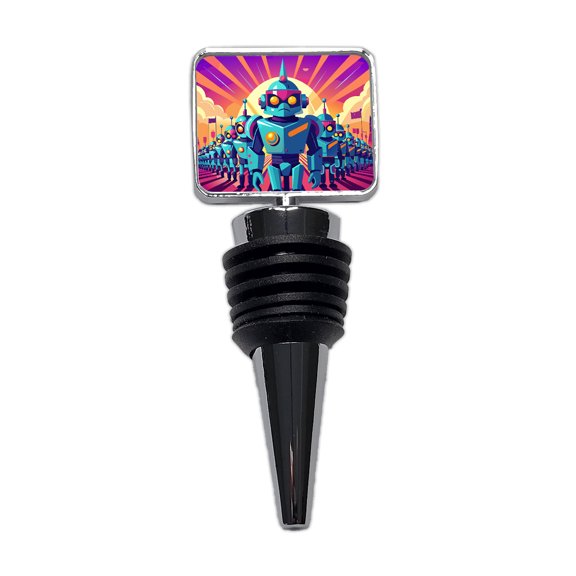Vibrant Colored Sci-fi Robot Army Marching Wine Bottle Stopper Cap Plug