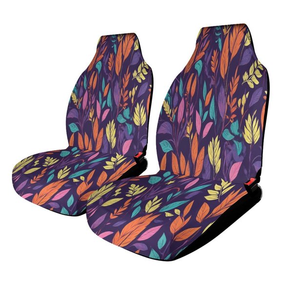 Vibrant Colorful Autumn Leaf Pattern Car Seat Covers Front Seats Universal Fit for Cars SUV Truck Auto Interior Accessories