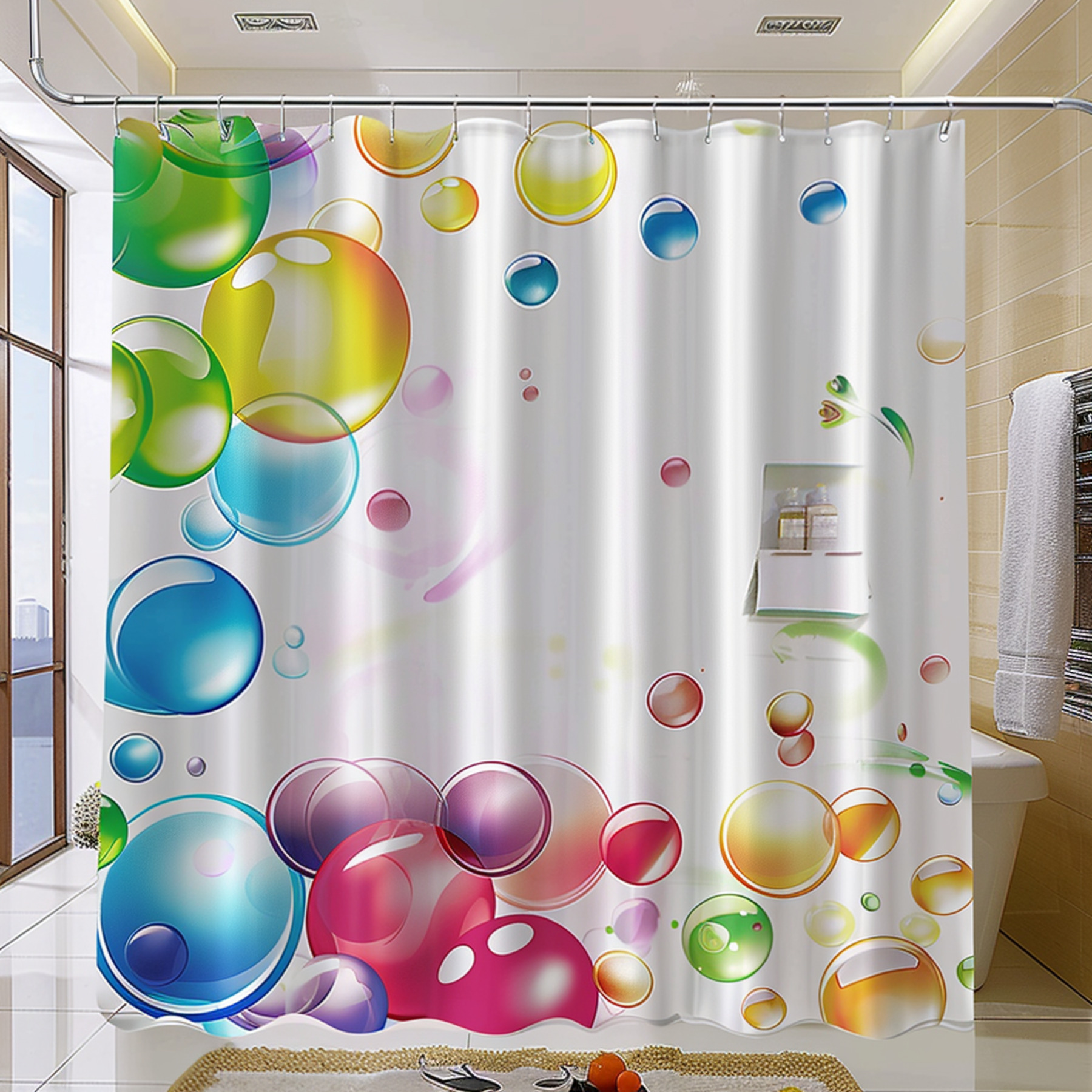 Vibrant Colorful Bubbles Shower Curtain Brighten Your Bathroom Decor