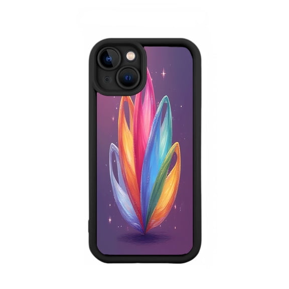Vibrant Colorful Feather Design iPhone 15 Case - Lightweight Yellowing Resistant Magical Purple Background with Stars