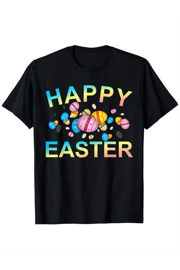 Vibrant Colorful Happy Easter Eggs Festive Spring Holiday Celebration Graphic T-Shirt Apparel