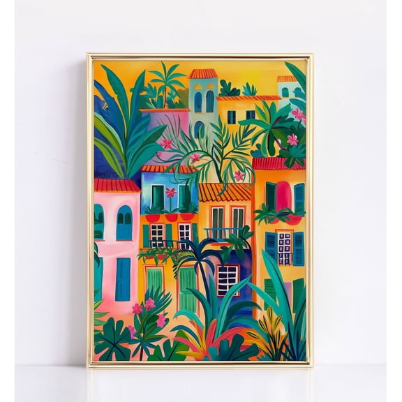 Vibrant Colorful Mexican Art Poster, Bright Wall Art, Colorful Houses, Bold Street Lively Home Decor, Mexican Culture Poster, 16x24 UNFRAMED