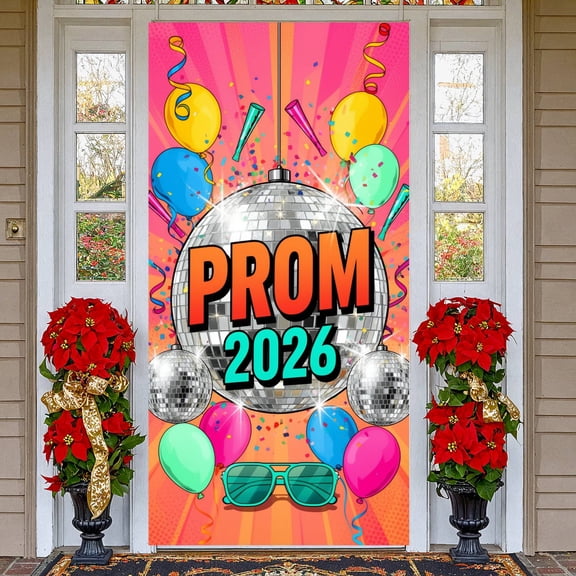 Vibrant Colorful Prom 2026 Banner Shiny Disco Ball Prom Backdrop Retro Confetti Decor Party Background for Prom Night High School Students Indoor Party