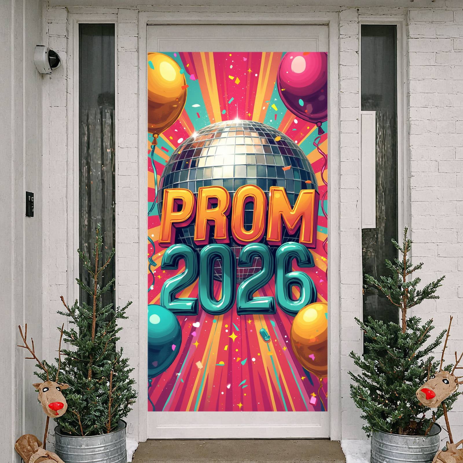 Indor Prom Vibrant Colorful Prom 2026 Banner Shiny Disco Ball Prom Backdrop Retro ...