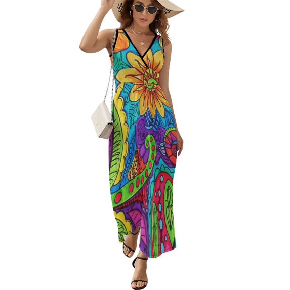 Vibrant Colorful Psychedelic Floral Art Art Sleeveless Dress Women's Summer Suit Dresses for Women 2025 Luxury Party Dress