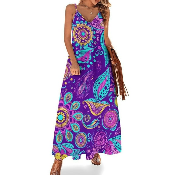 Vibrant Colorful Psychedelic Floral Pattern Design Sleeveless Dress Woman Fashion Long Dresses Women's Summer Suit Dress 2025