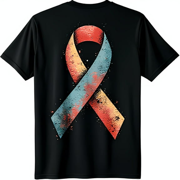 Vibrant Colorful Ribbon Design Black T-Shirt Artistic Awareness Support Tee