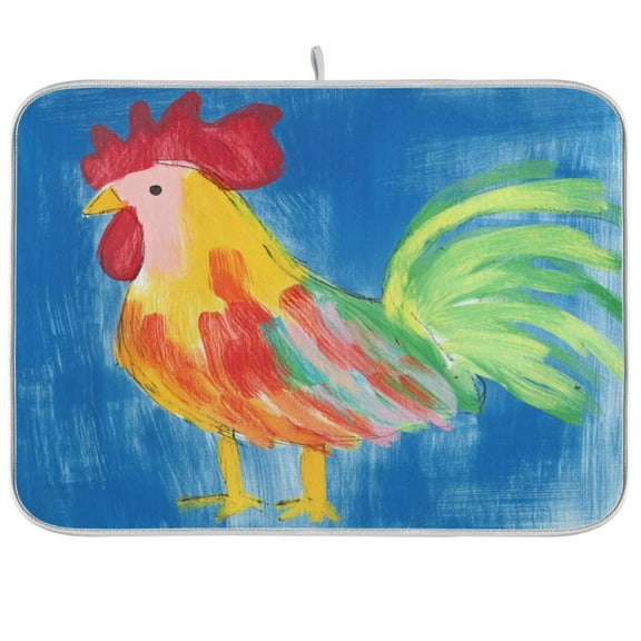 Vibrant Colorful Rooster Dish Drying Mat Kitchen Mats Microfiber Counter Absorbent Dish Pad Drainer Rack