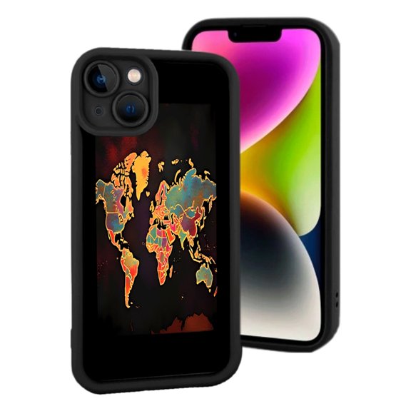Vibrant Colorful World Map iPhone 15 Case - Yellowing Resistant Lightweight Sleek Black Border Stylish & Eye - Catching Design
