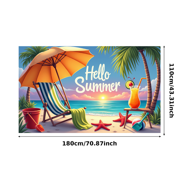 Vibrant Colors Beach Relaxation Palm Trees Hello Summer Elements for Outdoor Party Holiday Event Gathering