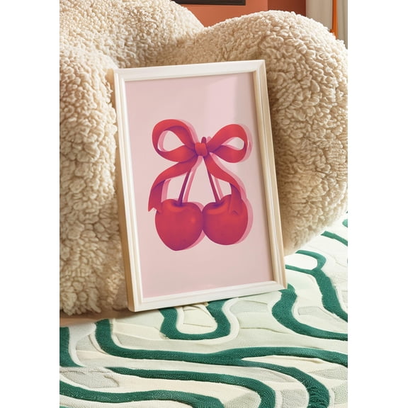 Vibrant Colourful Abstract Retro Ma Cherie Cherry Ribbon Bow Girly Bedroom Red Pink Wall Decor| Posters| Trendy Art Poster, Unframed Poster Size 8x12