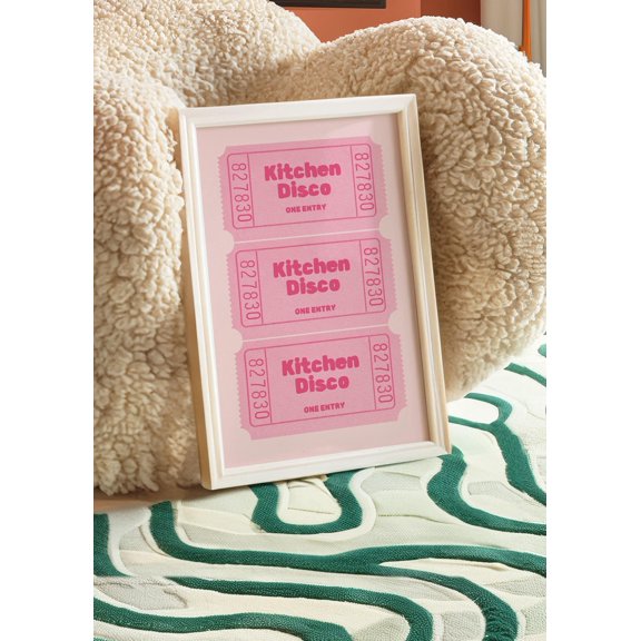 Vibrant Colourful Retro Kitchen Disco Dancing Ticket Kitchen In Pink Pastel | Wall Decor| | Trendy Art Unframed Paper Print