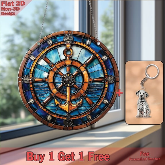 Vibrant Compass Design with Bold North, South, East, West Markings, Perfect for Home Décor, Unique Stained Glass Art for Your Window, Timeless Navigation Symbol - Stunning Acrylic 2D Window Hanging