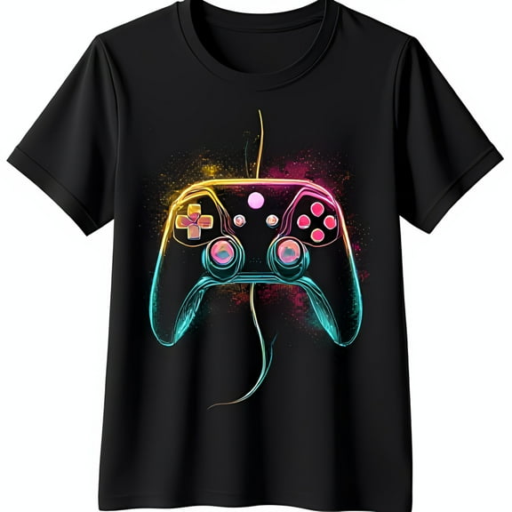 Vibrant Controller Graphic Black T-Shirt for Gamers