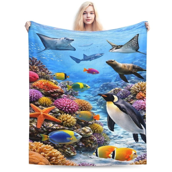 Vibrant Coral Reef Ocean Blanket for Couch Bed Women Adults 50x40