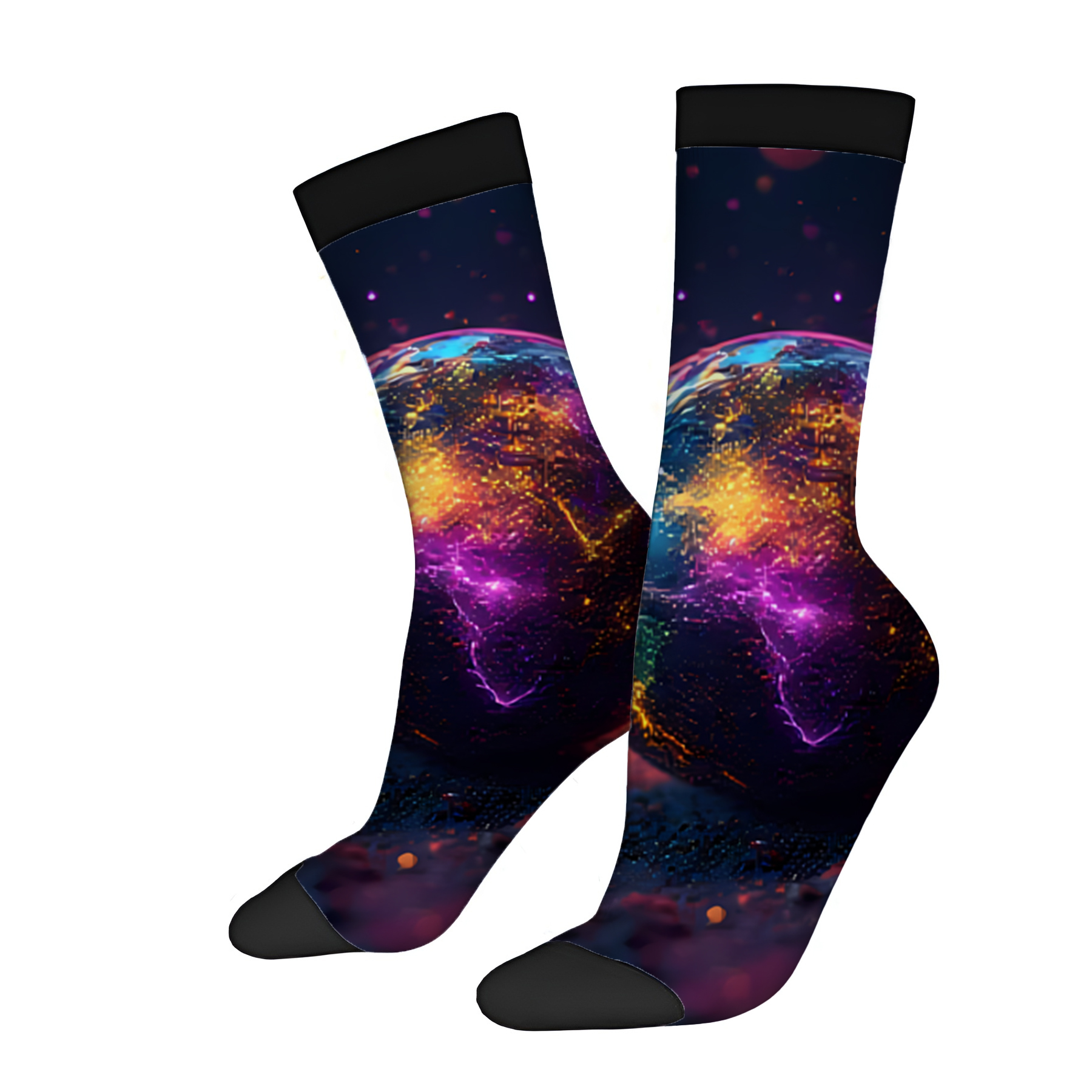 Vibrant Cosmic Design Socks (2 Pairs) - Unisex Trendy Mixed Color Socks ...