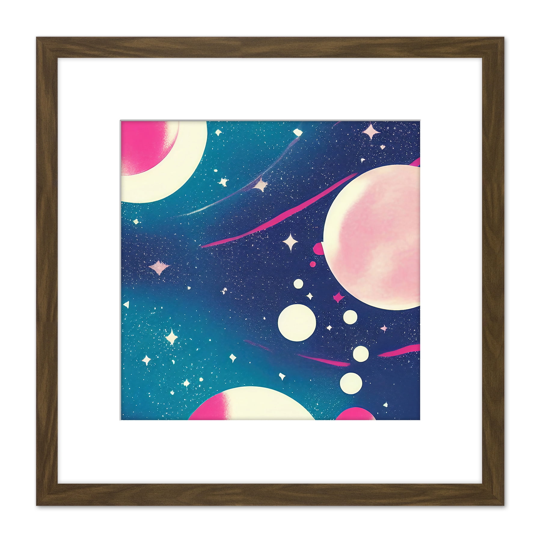 Vibrant Cosmos Planets Stars Outer Space Blue Pink Illustration ...