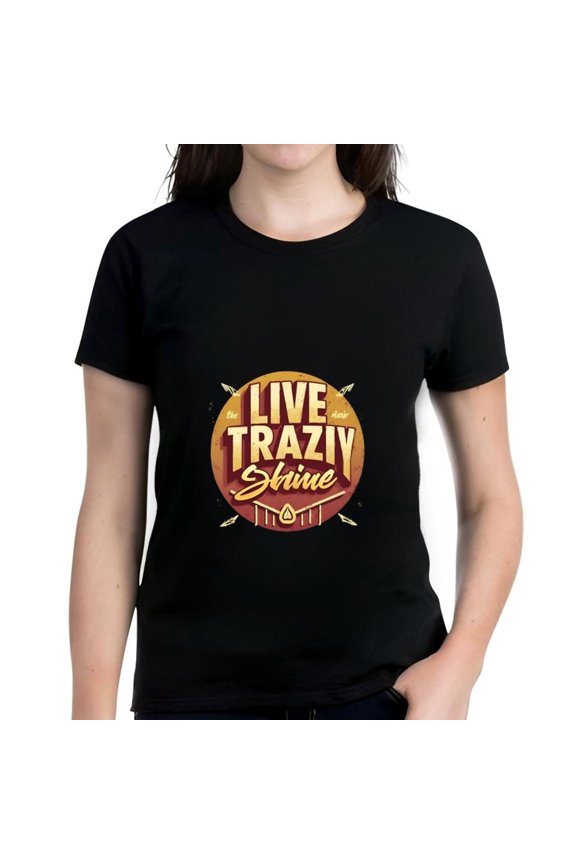 Vibrant Cotton Short Sleeve T-Shirt with 'LIVE TRAZIV Shine' Design - Bold Text Yellow & Red Gradient Arrow Graphics