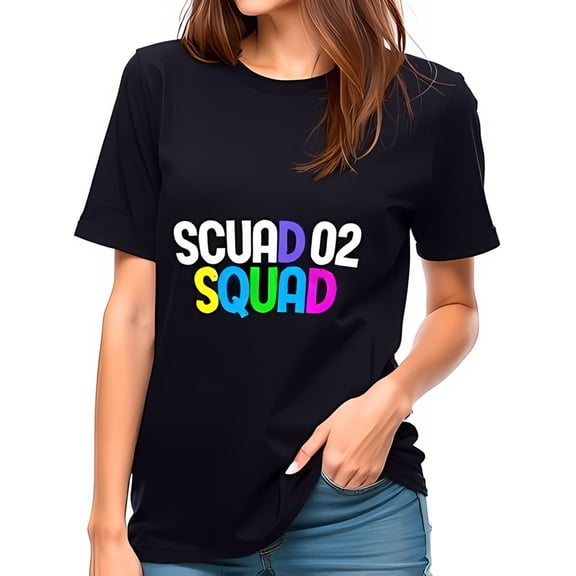 Vibrant Cotton Short Sleeve T-Shirt with 'Squad 02 Squad' Graphic Design - Fun & Trendy Casual Wear