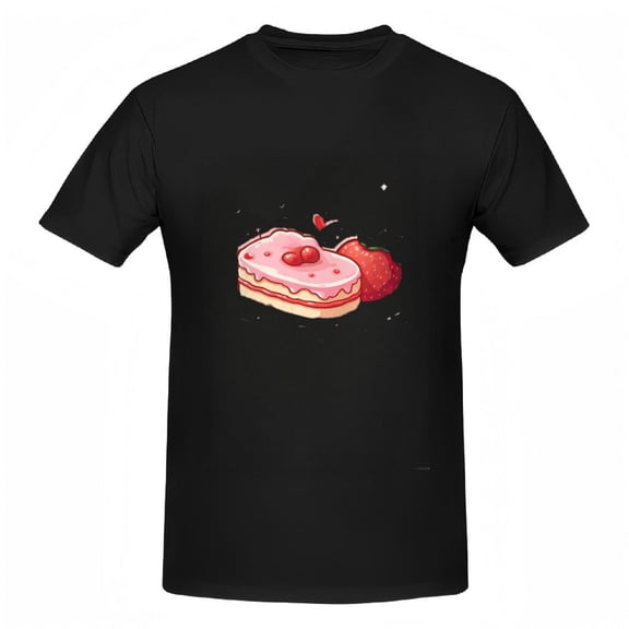 Vibrant Cotton Short Sleeve T-Shirts for Women - Fun Cartoon Cake & Strawberry Pattern Design Perfect for Casual Wear