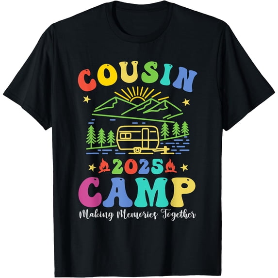 Vibrant Cousin Camp 2025 T-Shirt for Family Vacation and Summer Adventures
