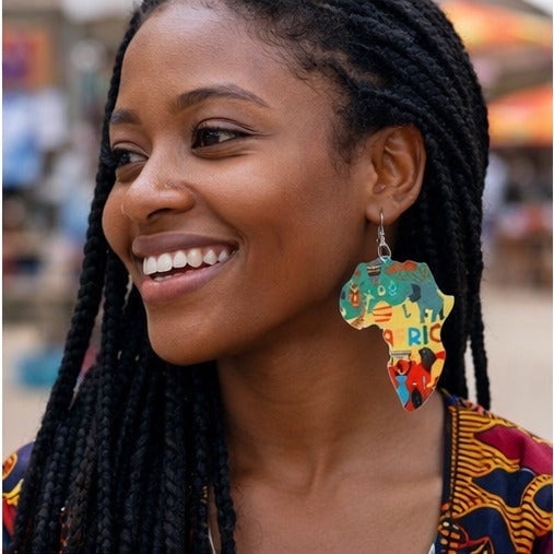 RubyLee Elegance Africa Shaped Drop Black Africa Outline Earrings, Stainless Steel, Includes Jewelry Pouch
