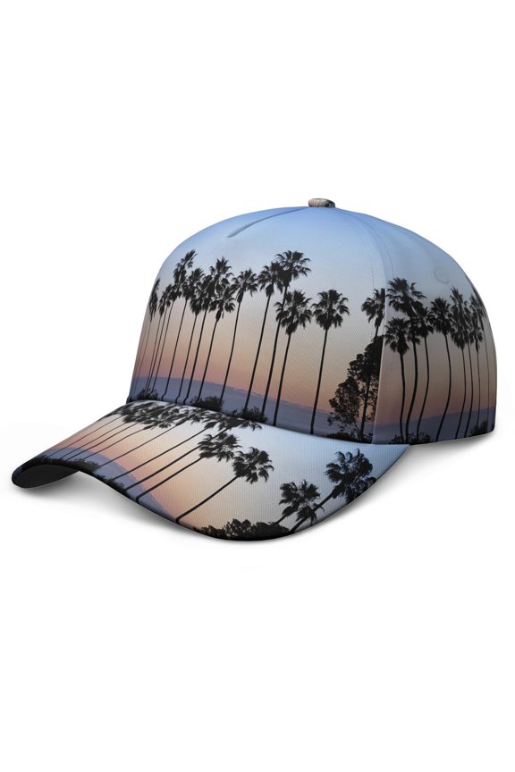 Vibrant Dad Hat, Comfortable Fit Washed Baseball Cap with Tropical Palm Trees and Boho Design, Lightweight Performance Hat for Beach Vacation and Daily Use
