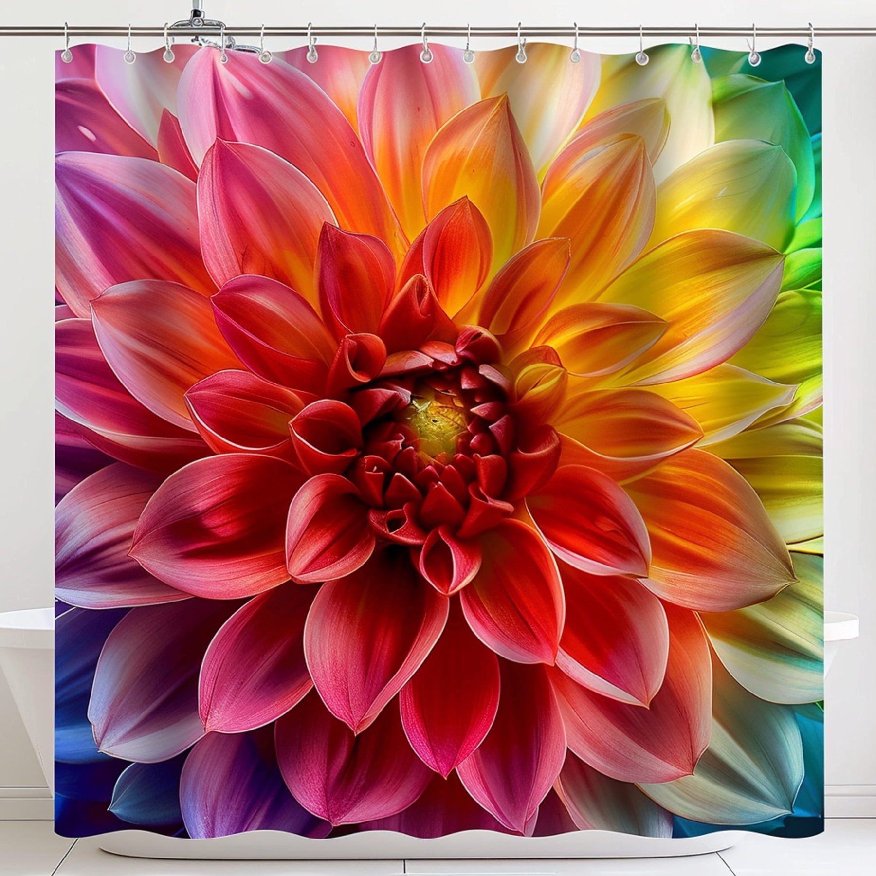 Vibrant Dahlia Flower Bathroom Curtain UltraRealistic Design for Lively