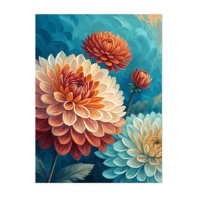 Vibrant Dahlias in Bloom - Digital Art Floral Flowers Botanical Modern Art Nature Unframed Wall Art Print 5 x 7 inches