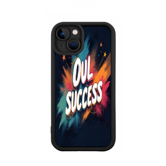 Vibrant Dark Blue iPhone 15 Case - Colorful Burst Design Lightweight & Yellowing Resistant Bold ' OUL SUCCESS ' Text
