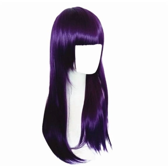 Vibrant Dark Purple Full Bangs Long Straight Hair Wig for Cosplay - Adjustable & Comfortable Fit