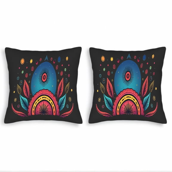 Vibrant Decorative Throw Pillow Covers 18x18in Set of 2 - Artistic Sun & Leaf Pattern for Couch Bed Car
