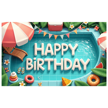 Vibrant Design Happy Birthday Swimming Pool Summer Theme Float Decoration Party Banner for Pool Party Beach Celebration Outdoor Event