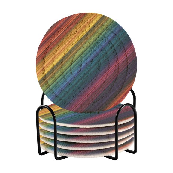 Vibrant Diagonal Striped Pattern Drinking Coasters Cup Mat with Holder for Kitchen Cafe Bar 6 Packs