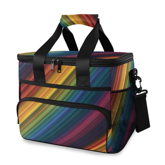 Vibrant Diagonal Striped Pattern Portable Cooler Lunch Box Reusable Insulated Lunch Bag Leakproof 15L